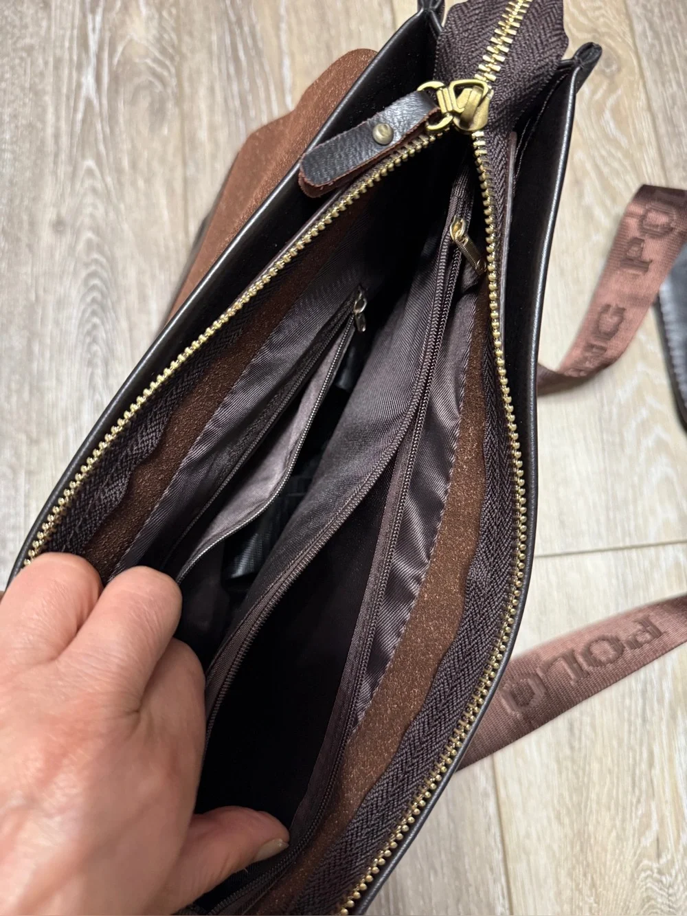 POLO Videng Men’s Brown Leather Messenger Bag with Branded Strap 13”X9”